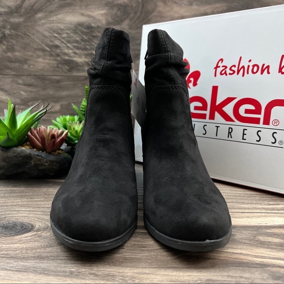 NIB Rieker Ivonne 73 Block Heel Ankle Bootie Boots Black EU 39 US 8 - Picture 6 of 12